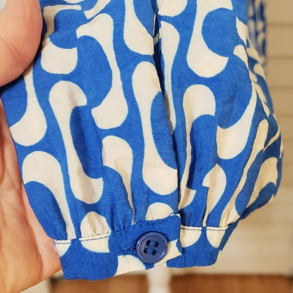 Zara The Paula Blue and White Geometric Design Dress Size XXL Belted - Picture 9 of 16